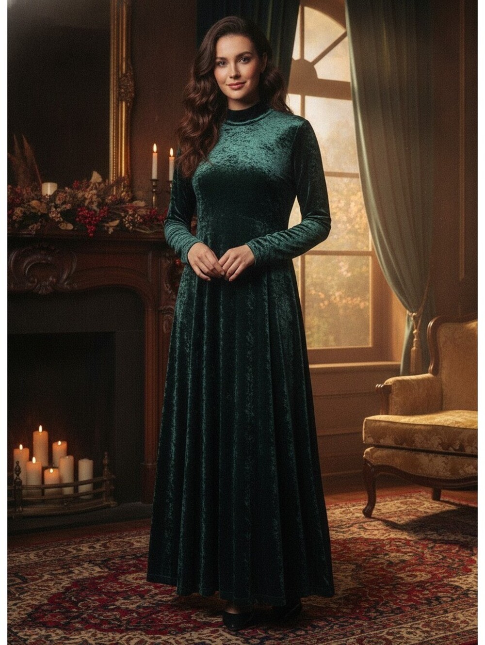 Vtg Gotcha Covered Green Crushed Velvet Maxi Dress 14 Whimsigoth 90s Goth Witchc